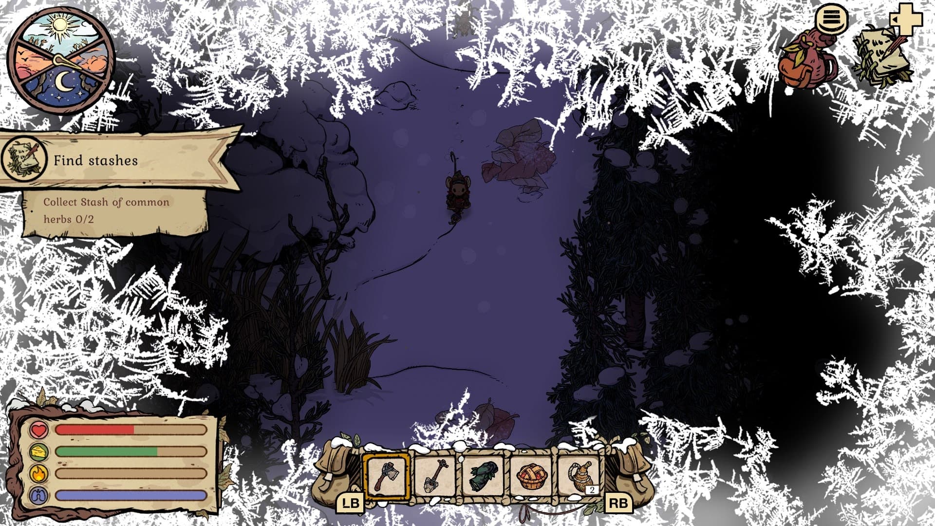 Retrieving the Mole Artifact (mole helmet) in a frosty thicket