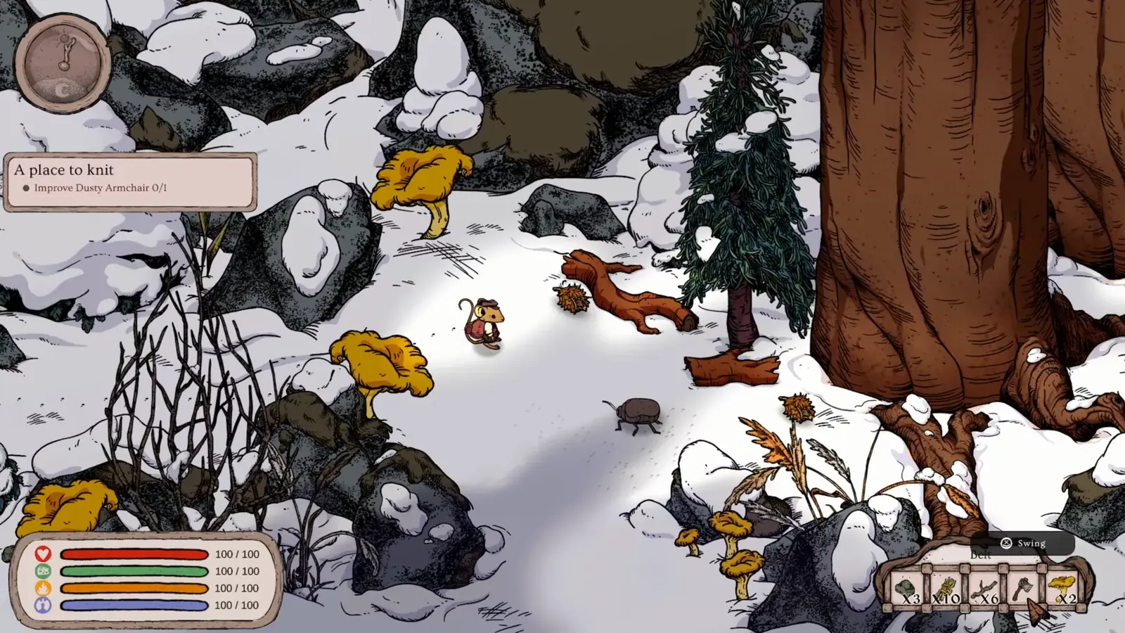 Winter Burrow route gate screenshot for checking tunnel or tool state before using shortcuts