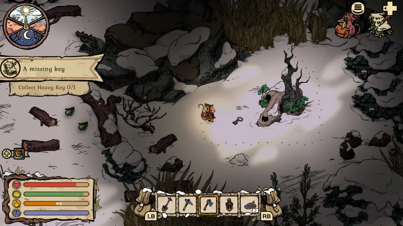 Winter Burrow Heavy Key beside the skull landmark during Moss A missing key objective