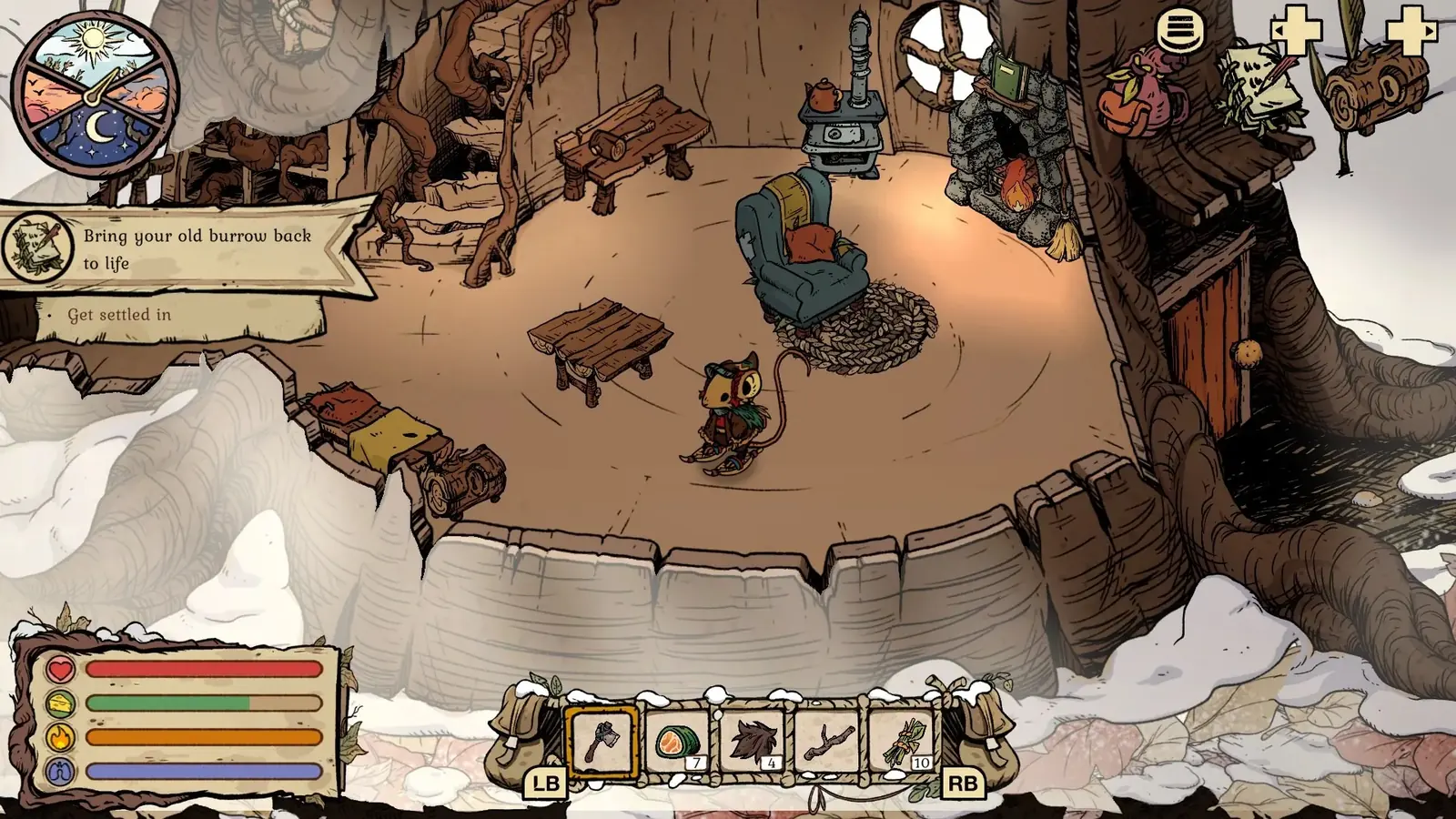 Winter Burrow workstation material check screenshot before recycling